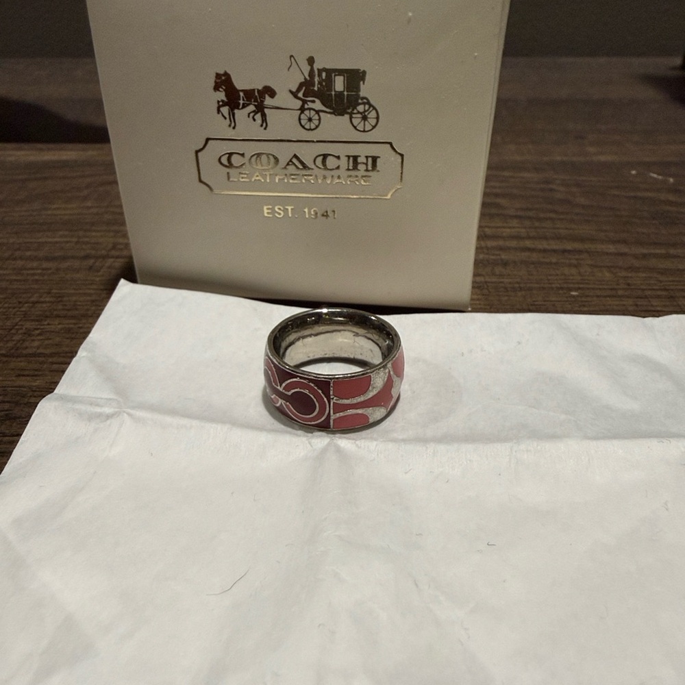 Coach Patchwork Pink Crystal Ombre Signature Ring